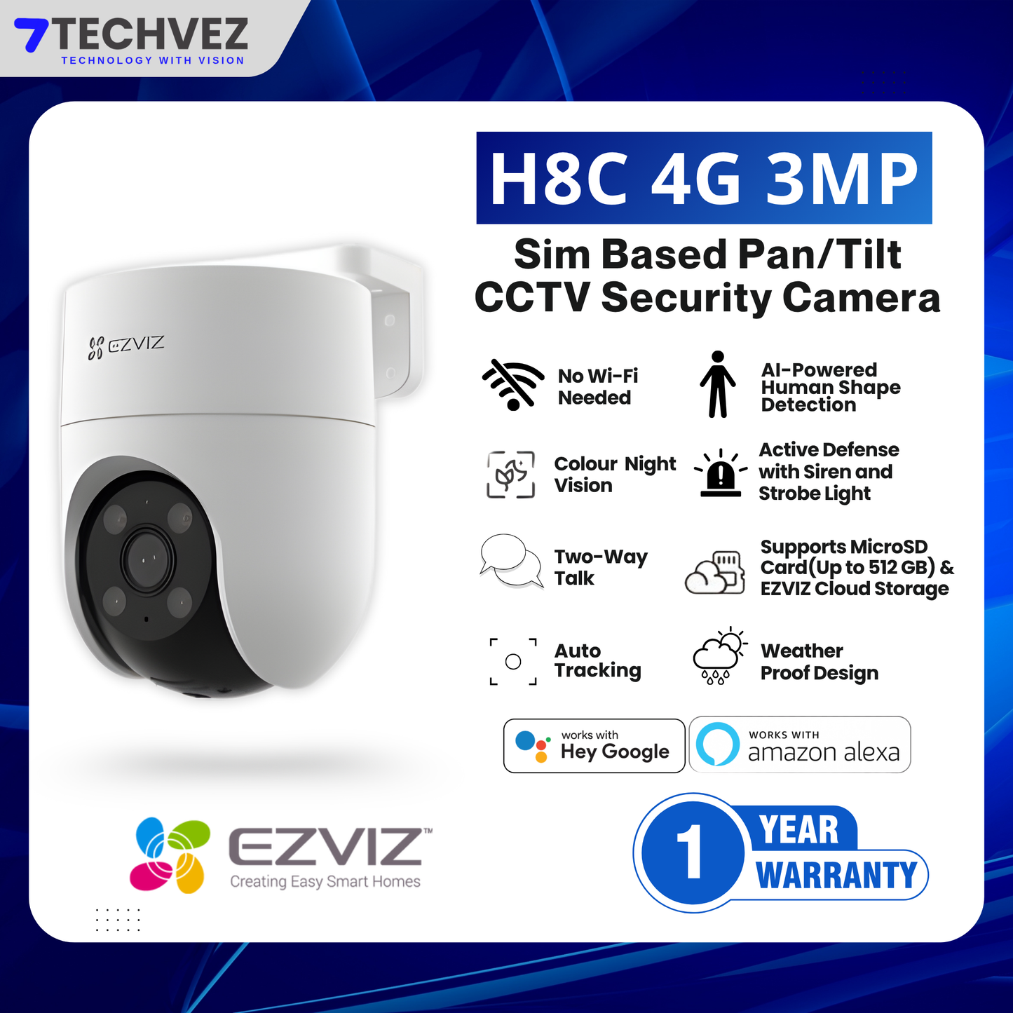 EZVIZ H8C 4G 2K 3MP Outdoor Pan Tilt Camera | Smart Security